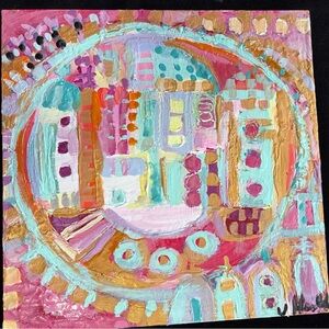 “Circle View ” An  Encaustic  Wax And Oil  Original Painting 12”x12”On Wood